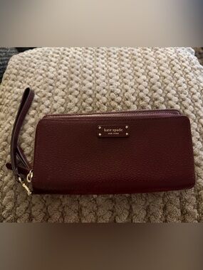 kate spade Burgundy Pebbled Leather Zip Wristlet